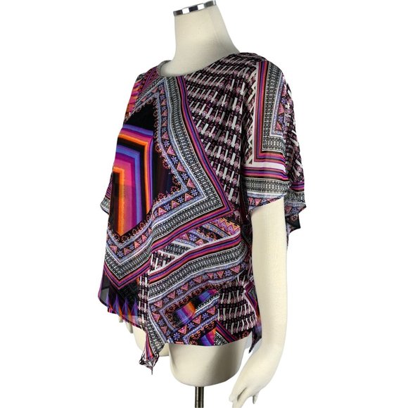 Notations Large Scarf Blouse Bright Multicolor Layer Overlay Sleeveless Butterfl - Picture 2 of 6
